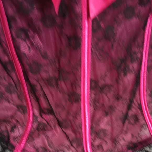 Pink Black Lace Lingerie Chemise Bustier Style Bow Detail SZ 22/24 - Picture 2 of 6